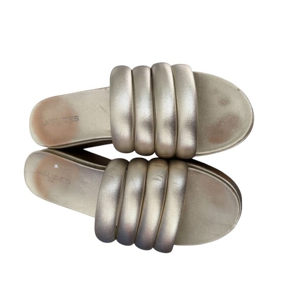 J SLIDES Gold Leather Platform Slides Sandals Size 10 - Picture 9 of 10